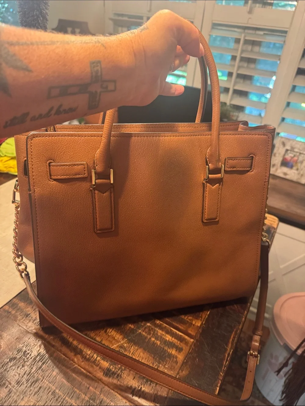 Michael Kors Tan Leather Satchel with Gold Hardware